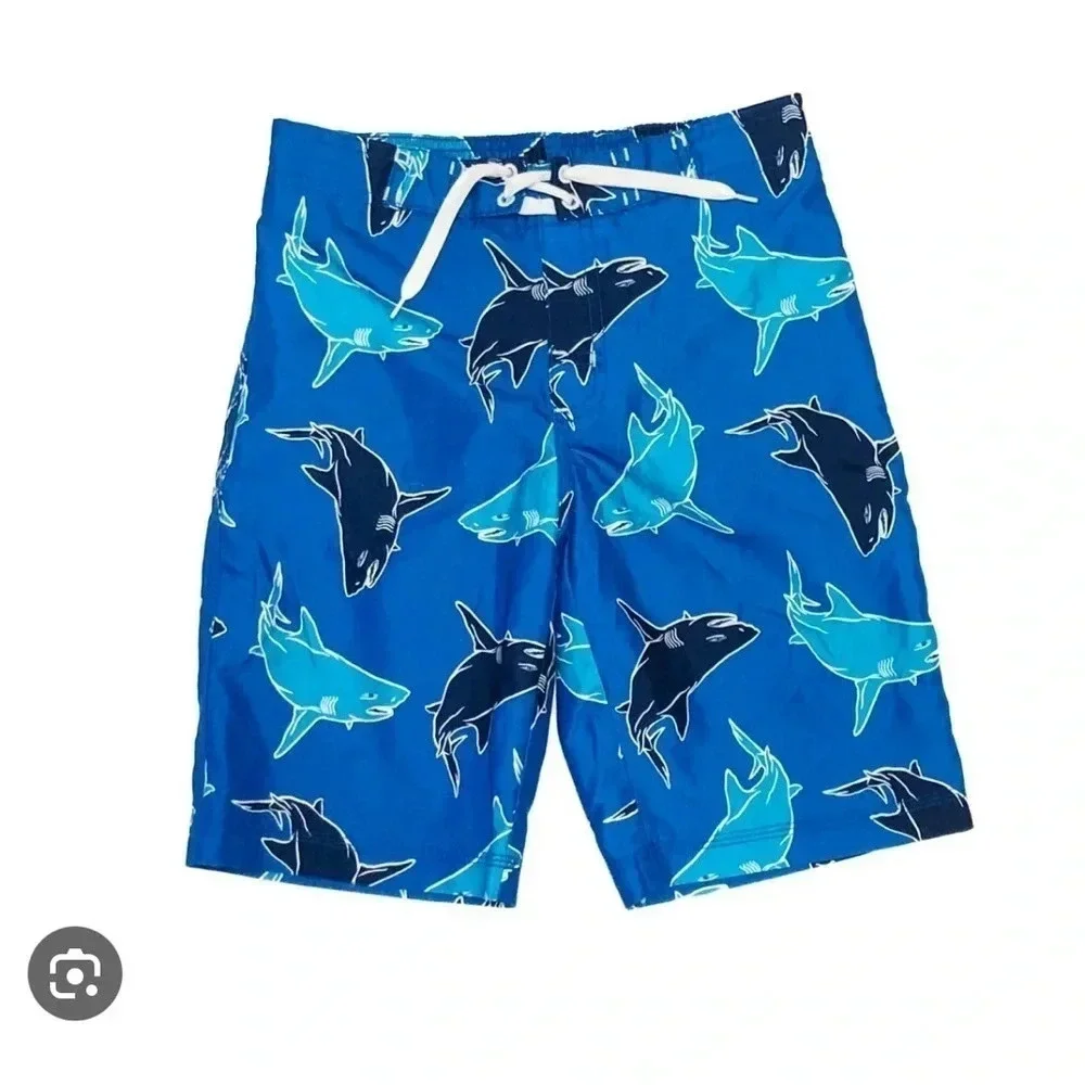 Gymboree shark bathing suit size 7/8 blue swim trunks beach pool